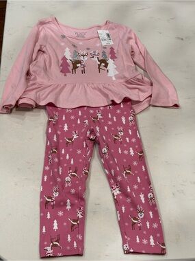 The Children's Place Pink Reindeer Peplum Pajama Set